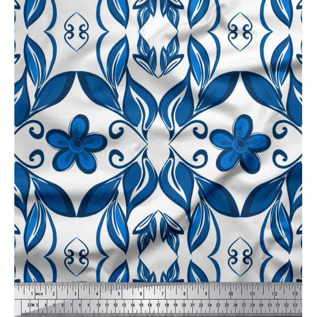 Soimoi Rayon Fabric Filigree Damask & Artistic Leaves Decor Fabric Printed Yard 42 Inch Wide