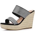 thumbnail image 1 of BLISSFUL STEP Platform Rhinestones Espadrille Black Wedge Sandals for Women 7 M US, 1 of 6