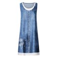 thumbnail image 3 of Pisexur Robe en Denim pour Femme Sans Manches à Col en V, Robe Midi à Fleurs, Décontractée, Fente Latérale, Robe-Chemise en Jean, 3 of 4