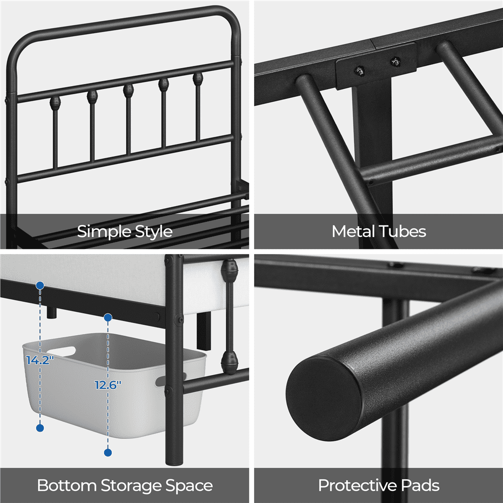 FullFurnique Metal Platform Bed with High Headboard and Footboard for Adults, Twin, Black