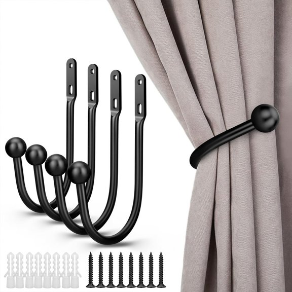 EIGTHTAIL 4 Pcs Supports de Rideaux Noirs Rétro en Métal avec Crochets et Vis