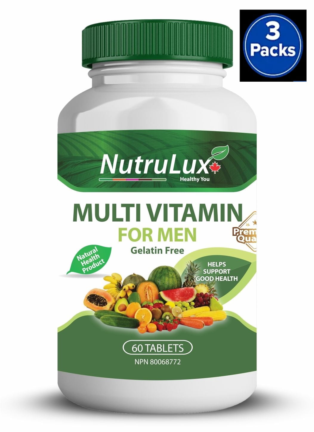 Multivitamin For Men ( 60 mg Vitamin C ) Halal Gelatin Free Tablets(Pack of 3)