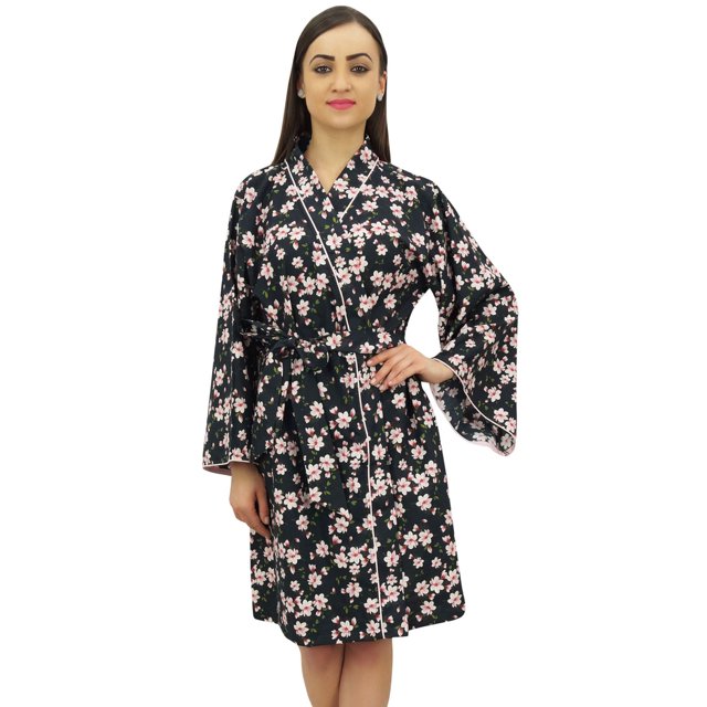 Bimba Robe Kimono de Demoiselle d'Honneur à Manches Longues Imprimée Florale Blanche pour Femmes - 10