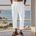 thumbnail image 1 of FcBaudy Full Length Pants Men's Casual Holiday Pocket Drawstring Solid Color Elastic Waist Cropped Pants Men Pants, 1 of 4