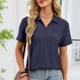 thumbnail image 4 of Pisexur Hauts pour Femmes Tendances Mode Chemises Col à Revers Col en V Manches Courtes Blouse Chic Décontractée Tunique Hauts Bleu Marine,P, 4 of 6
