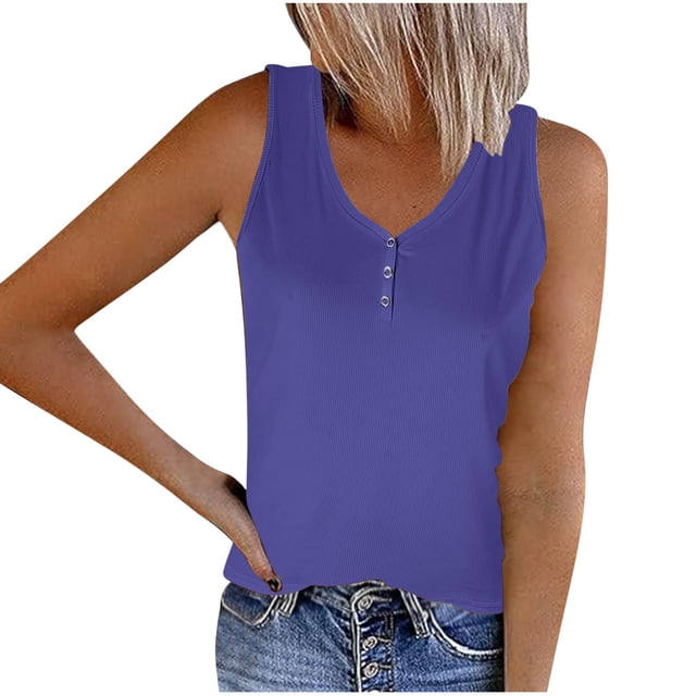 Mrat Camisoles Rembourrées pour Femmes, Rayées, Col Rond, Boutons, Élastiques, Camisoles de Course pour Femmes, P-306 Violet TG