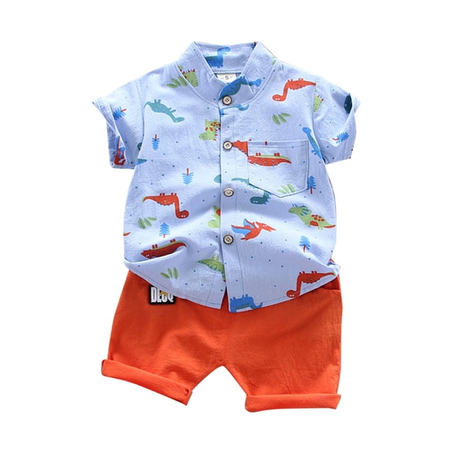 MIASHUI Toddler Boy Cotton Summer Short Sleeve T-Shirt and Short Set,Blue,3-4 Years