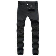 Ketyyh-chn99 Mens Jeans 2024 Casual Pants Shorts Mens Slim Fit Straight Tube Retro Hip Hop Pants Street Jeans Pants Black,30