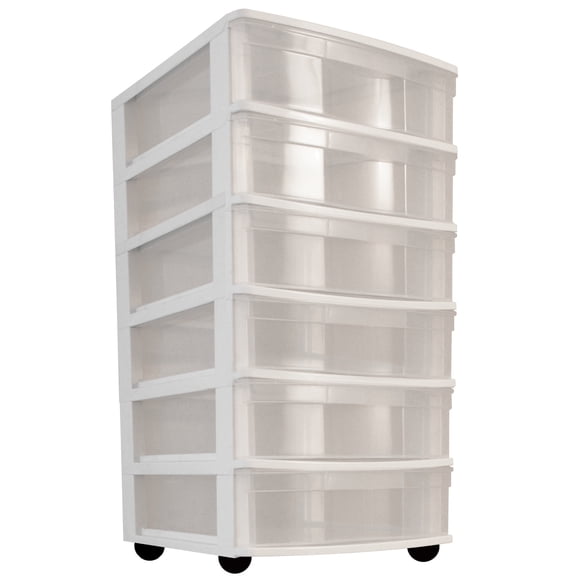 Gracious Living 6 Drawer Cart White with Clear Drawers