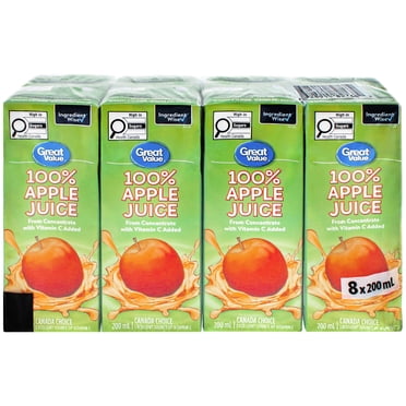 Great Value Apple Juice from Concentrate 200 ml, pack of 8