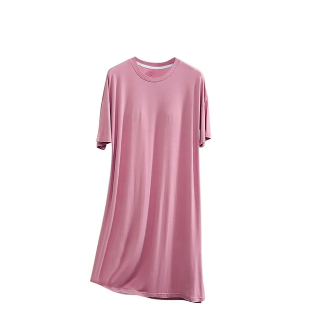 Timegard Chemises de Nuit pour Femmes à Manches Courtes, Col Ras du Cou, Robe de Nuit Décontractée avec Soutien-Gorge Intégré