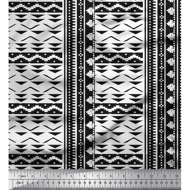 Soimoi Black Moss Georgette Fabric Square & Triangle Geometric Printed Craft Fabric by the Yard 44 Inch Wide