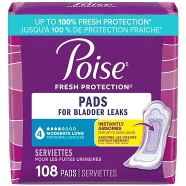 Poise Incontinence Pads for Women, 4 Drop, Moderate Absorbency, Long, 108Ct
