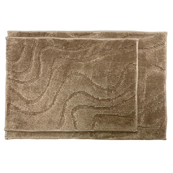 Home Décor Inc. Beige Microfiber 2-Piece Indoor Bathmat Set – 17" x 24" & 20" x 30", Soft & Durable, Suitable for Kids & Adults