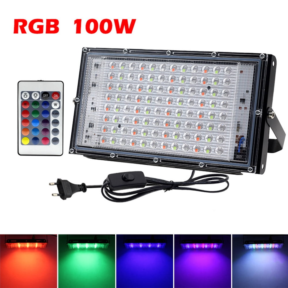 Led Floodlight With Remote Control Outdoor Colorful Rgb Flood Light Spotlight Landscape Lighting Lamp ( Eu Plug )