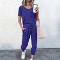 thumbnail image 2 of Timegard Ensembles 2 Pcs pour Femmes Été T-Shirts à Manches Courtes et Pantalons à Cordon avec Poches Ensembles Décontractés Confortables, 2 of 5