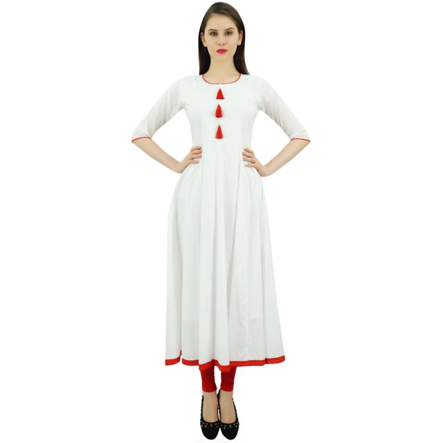 Bimba Kurti Ethnique de Designer pour Femmes, Robe Kurta Anarkali Évasée avec Pompon