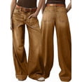 thumbnail image 3 of Womens Wide Straight Leg Mid Rise Baggy Pocket Denim Jeans Without Belt Dark Brown L, 3 of 8