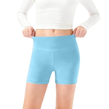 HOZADOIE Shorts for Girls Solid Color High Waisted Casual Stretch Dance Outerwear Spring Summer Underwear with Pockets for Athletic Yoga Biker 5-14 Years Unisex