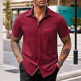 thumbnail image 2 of Birdeem Shirts for Men Men Casual Solid Color Button Short Sleeve Turndown Collar Blouse Shirt, 2 of 12
