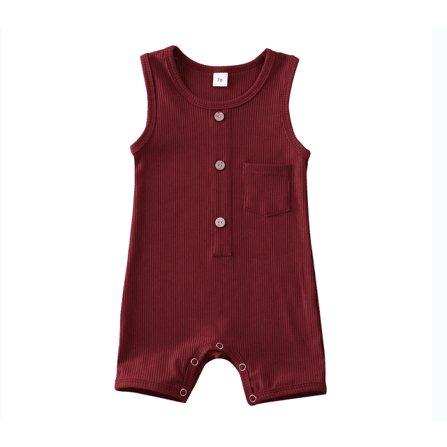 SUNSIOM Baby Summer Romper, Solid Sleeveless Button Closure Ribbed Jumpsuit