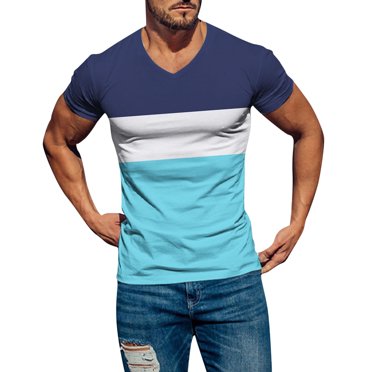 Ketyyh-chn99 T Shirt Men Casual Under Shirts for Men 2024 Summer Men's Regular Short-Sleeve Crewneck Fit Pocket T-Shirt Sky Blue,L