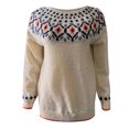thumbnail image 3 of Fartey Chandail d'Automne pour Femmes Vintage Fair Isle Chandails Décontractés Amples à Manches Longues Col Ras du Cou Tricoté Chandail à Enfiler Hauts Chandails d'Hiver Chauds Beige P-2TG, 3 of 3