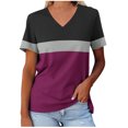 thumbnail image 1 of Yuyuzo T-Shirts pour Femmes Manches Courtes Décontractés Col en V Tops d'Été Color Block Tees Amples, 1 of 4