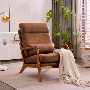Ktaxon Mid Century Modern Accent Chair, Bronzing Cloth Fabric Armchair, High Back Single Sofa with Solid Wood Frame Brown