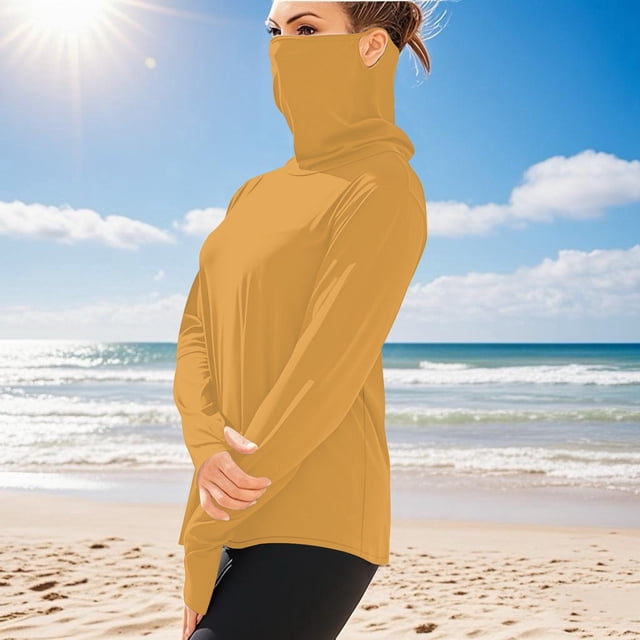 Ovbmpzd Sun Protection Womens Tops Trendy Long Sleeve Gold Breathable Solid Tees Tee Shirts Womens S