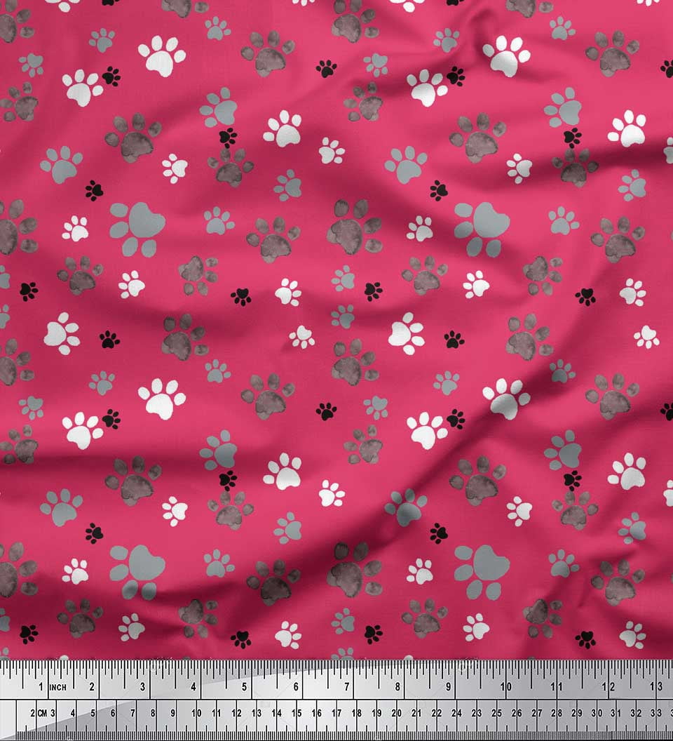 Soimoi Pink Cotton Voile Fabric Paw Dog Fabric Prints By Yard 56 Inch Wide