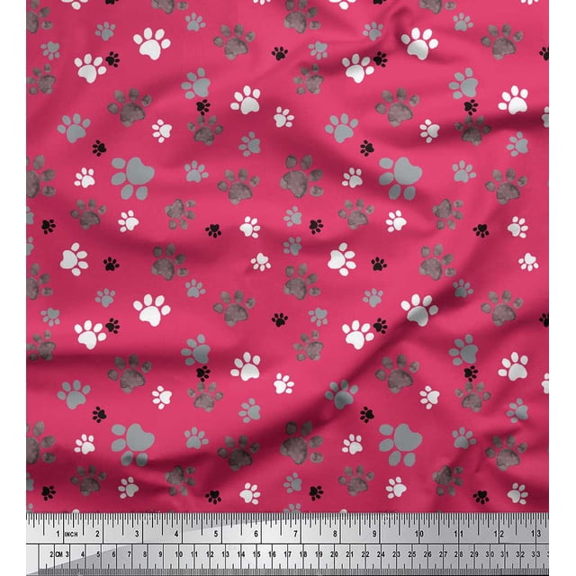 Soimoi Pink Cotton Voile Fabric Paw Dog Fabric Prints By Yard 56 Inch Wide