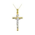 thumbnail image 1 of Collier Pendentif Croix Crucifix en Or Jaune et Blanc 14K avec Chaîne, 1 of 4