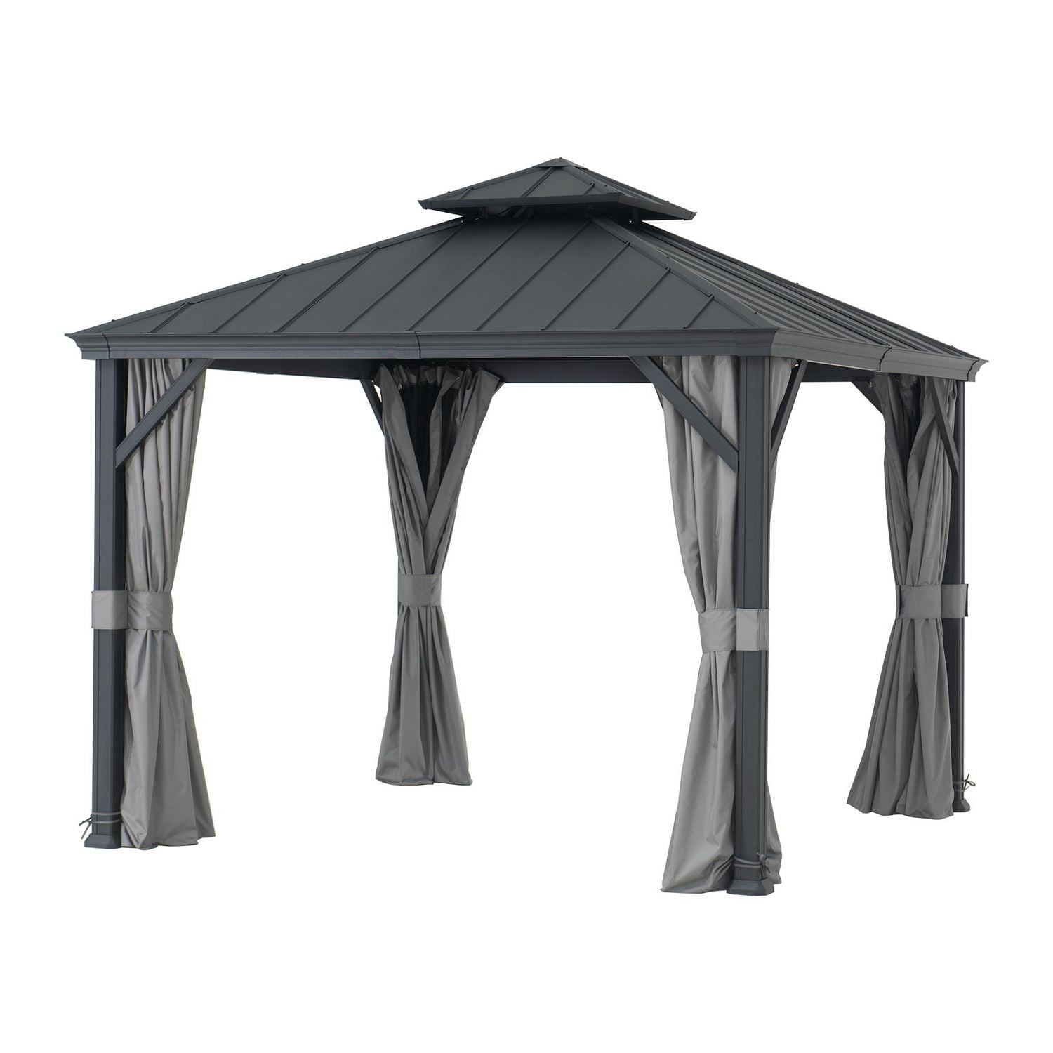 Sunjoy Tonnelle Gazebo Belvédère 10 pi x 10 pi avec toit rigide à 2 niveaux