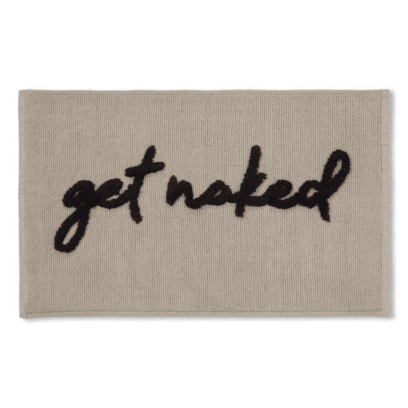 Bouclair Beige Get Naked Typography Bath Mat 32 X 22 in (81 X 56 cm)