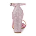 thumbnail image 2 of BLISSFUL STEP Women's Open Toe Ankle Strap Buckle Block Heels Glitter Sandals Pink 7, 2 of 8
