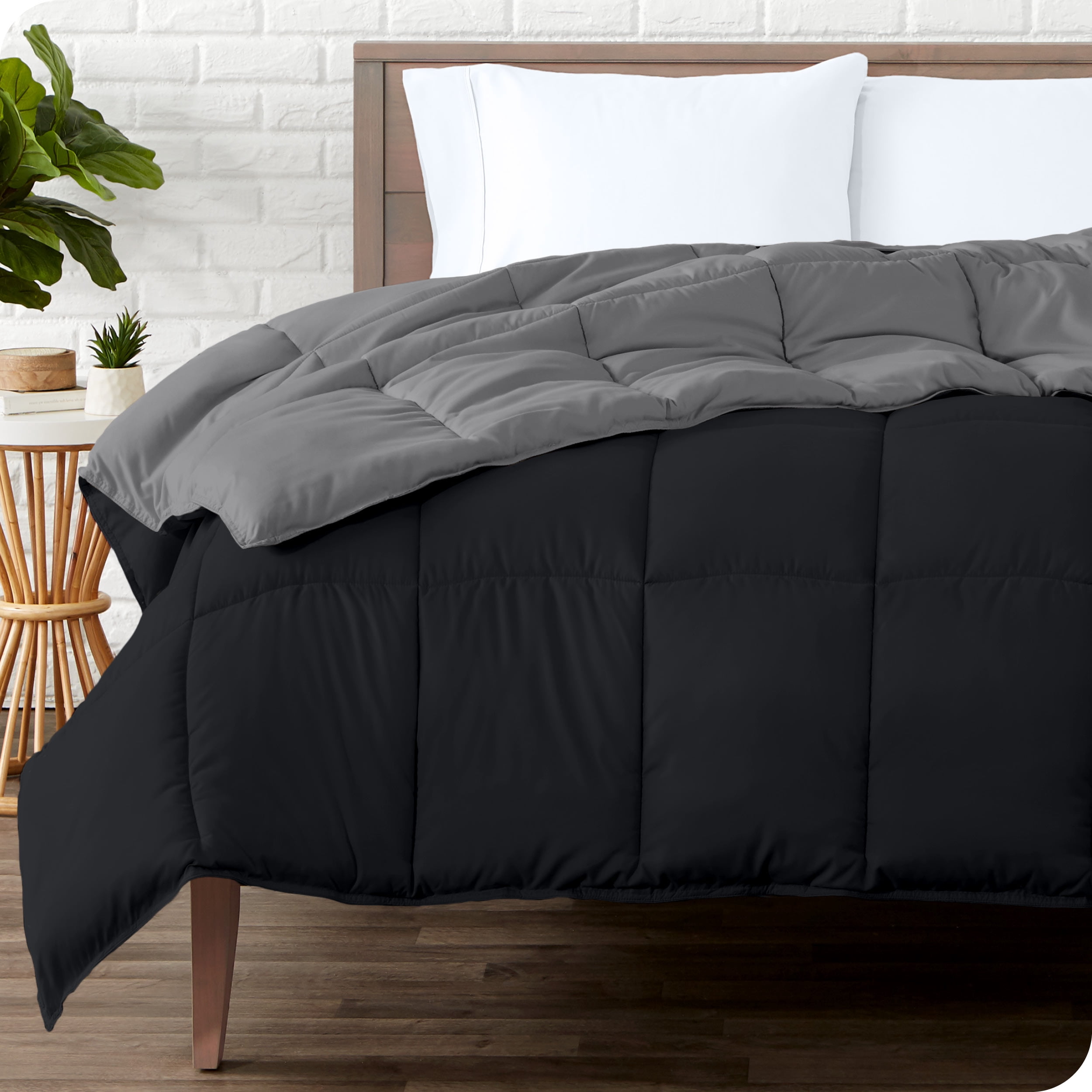 Bare Home Ultra-Soft Reversible Comforter - Goose Down Alternative - King/Cal King, Black/Gray