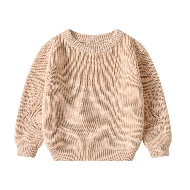 YOUSNH Bébé Fille Garçon Tricot Chandail Blouse Chandail Molleton Chaud Col Rond Manches Longues Hauts Automne Hiver Vêtements1 Chandails Garçons Beige 100