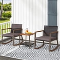 thumbnail image 4 of Costway 3 PCS Patio Rattan Rocking Chair Bistro Set Armrest Cushion Table with Storage Shelf Grey, 4 of 10