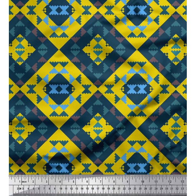 Soimoi Yellow Cotton Duck Fabric Check & Geometric Decor Fabric Printed Yard 42 Inch Wide