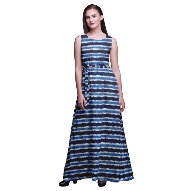 Bimba Robe Longue Décontractée Sans Manches à Col Rond pour Femmes Shibori à Imprimé - Petit