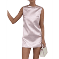 thumbnail image 3 of Women's Satin Backless Round Neck Sleeveless Party Mini Dress Pink M, 3 of 7