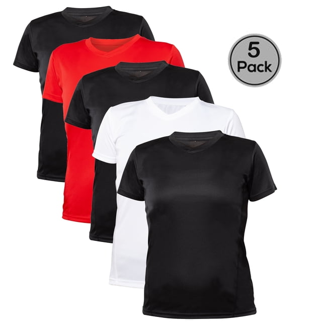 Blank Activewear Lot de 5 T-Shirts pour Femmes, Tissu de Performance à Séchage Rapide