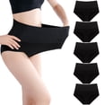 thumbnail image 1 of cfhntfmh 5pc Womens Cotton Underwear Stretchy High Waisted Plus Size Panties Breathable Solid Color Full Coverage Briefs, 1 of 1