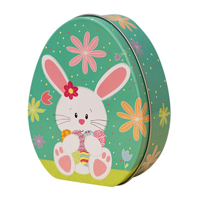Boîte en Fer-Blanc Lapin de Pâques - Forme d'Œuf Plat, Haute Qualité, pour Cadeaux et Rangement - Design Adorable, Réutilisable