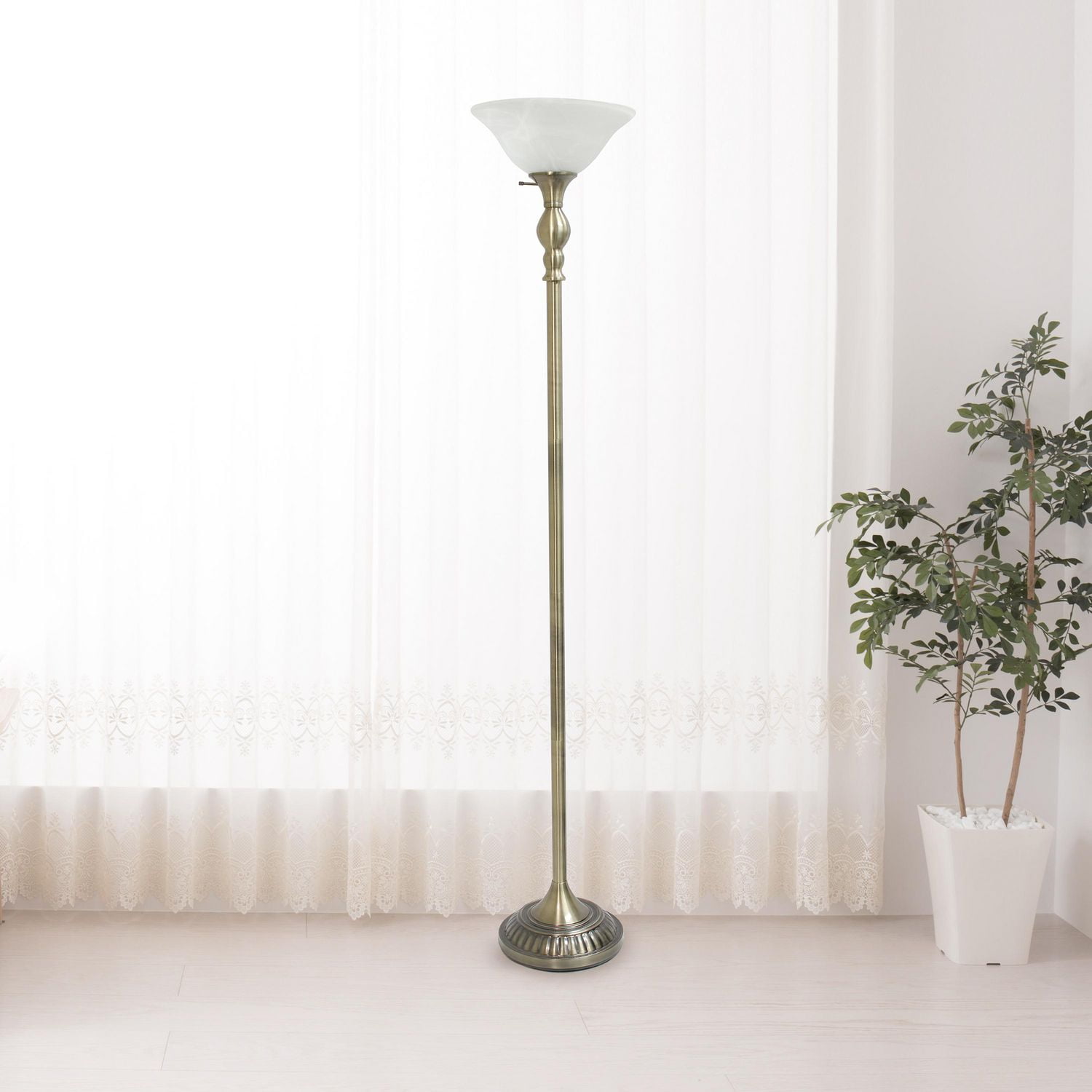 Conception élégante 1 Lampe torchère avec abat-jour en verre blanc marbr