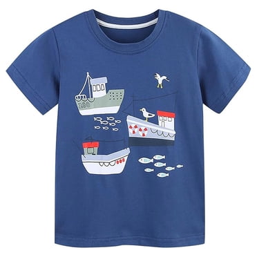 Boys' T-Shirts Cute Boat Printed Short Sleeve Casual Summer Tee Shirts Graphic T Shirts for Toddler Boy 3-4 Years