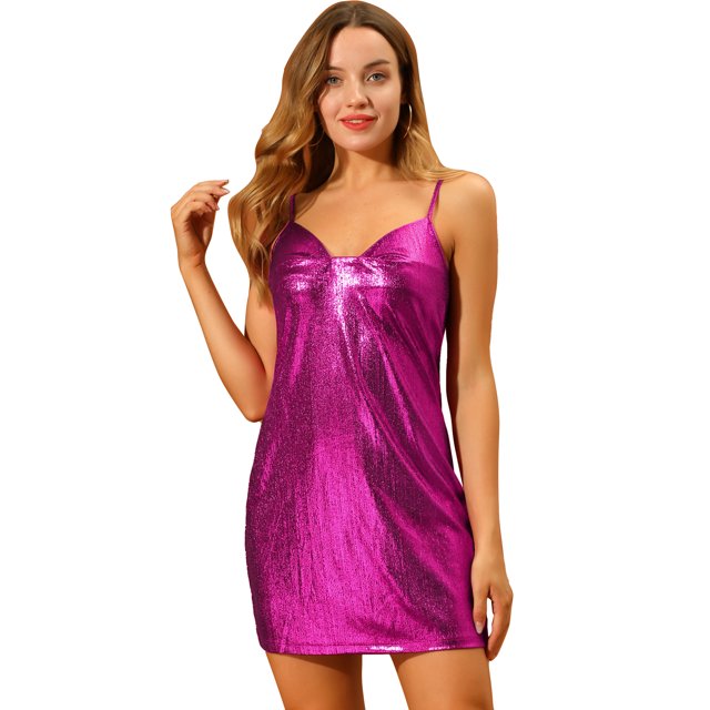INSPIRE CHIC Robe Courte à Bretelles Spaghetti à Paillettes Métalliques pour Femme