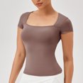 thumbnail image 2 of Plebaso T-shirt à Encolure Carrée à Manches Courtes pour Femmes, Décontracté, Couleur Unie, Coupe Ajustée, T-Shirt Mode 2025 pour Sorties, 2 of 6