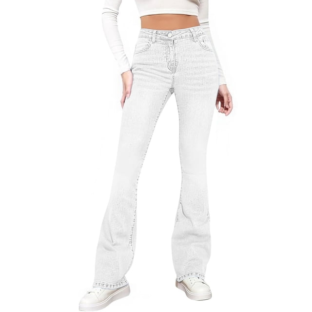 JMYHOAM Jeans for Women Ladies' Elastic Wide Leg High Waist Versatile Loose Straight Leg Jeans